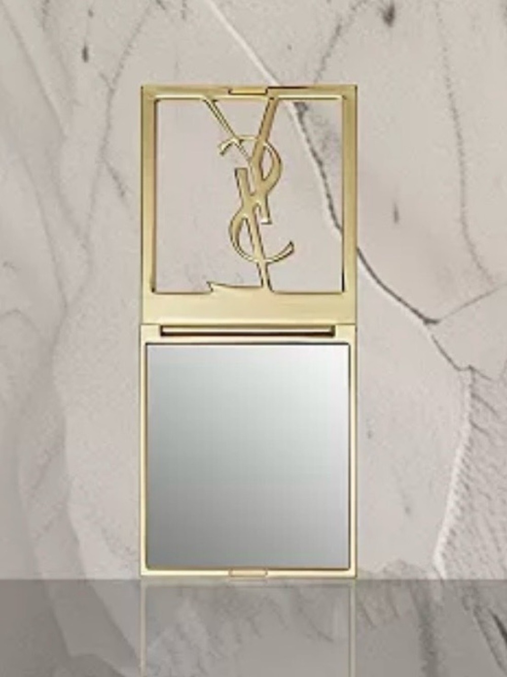 Yves Saint Laurent Beauty Double Compact Pocket Mirror Black Golden Logo New